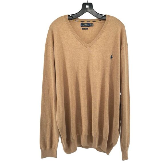 Polo Ralph Lauren Men’s Brown Pima Cotton V-Neck Sweater 4XB/4TG Big & Tall - Picture 2 of 14